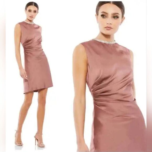 Mac Duggal SATIN COCKTAIL DRESS W/ RHINESTONE ACCENTS NWOT size 8 (55697) Mauve - Picture 1 of 6
